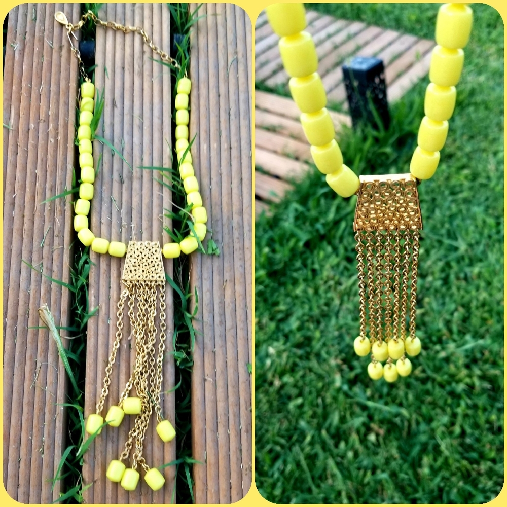 Vintage Lemon🍋 Yellow Dangly Tassel Necklace